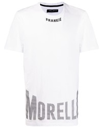 weißes und schwarzes bedrucktes T-Shirt mit einem Rundhalsausschnitt von Frankie Morello