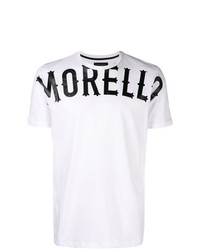 weißes und schwarzes bedrucktes T-Shirt mit einem Rundhalsausschnitt von Frankie Morello