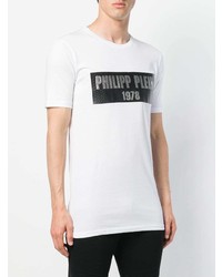 weißes und schwarzes bedrucktes T-Shirt mit einem Rundhalsausschnitt von Philipp Plein