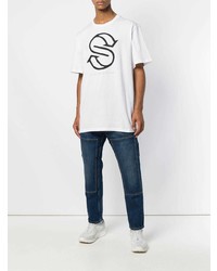 weißes und schwarzes bedrucktes T-Shirt mit einem Rundhalsausschnitt von Stella McCartney