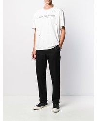 weißes und schwarzes bedrucktes T-Shirt mit einem Rundhalsausschnitt von Garcons Infideles