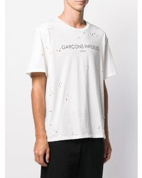 weißes und schwarzes bedrucktes T-Shirt mit einem Rundhalsausschnitt von Garcons Infideles