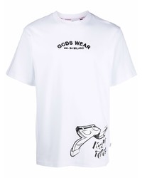 weißes und schwarzes bedrucktes T-Shirt mit einem Rundhalsausschnitt von Gcds