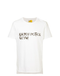 weißes und schwarzes bedrucktes T-Shirt mit einem Rundhalsausschnitt von Geym