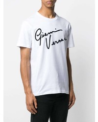 weißes und schwarzes bedrucktes T-Shirt mit einem Rundhalsausschnitt von Versace