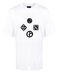 weißes und schwarzes bedrucktes T-Shirt mit einem Rundhalsausschnitt von Giorgio Armani