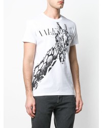 weißes und schwarzes bedrucktes T-Shirt mit einem Rundhalsausschnitt von Valentino