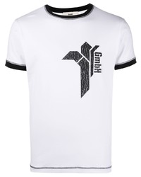 weißes und schwarzes bedrucktes T-Shirt mit einem Rundhalsausschnitt von Gmbh