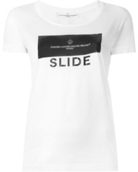 weißes und schwarzes bedrucktes T-Shirt mit einem Rundhalsausschnitt von Golden Goose Deluxe Brand