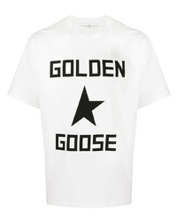 weißes und schwarzes bedrucktes T-Shirt mit einem Rundhalsausschnitt von Golden Goose