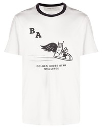 weißes und schwarzes bedrucktes T-Shirt mit einem Rundhalsausschnitt von Golden Goose