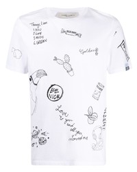 weißes und schwarzes bedrucktes T-Shirt mit einem Rundhalsausschnitt von Golden Goose