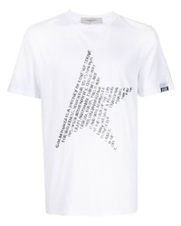 weißes und schwarzes bedrucktes T-Shirt mit einem Rundhalsausschnitt von Golden Goose