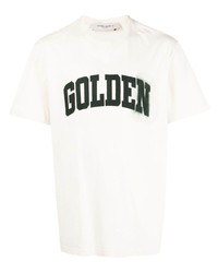 weißes und schwarzes bedrucktes T-Shirt mit einem Rundhalsausschnitt von Golden Goose