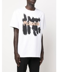 weißes und schwarzes bedrucktes T-Shirt mit einem Rundhalsausschnitt von Alexander McQueen