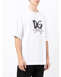 weißes und schwarzes bedrucktes T-Shirt mit einem Rundhalsausschnitt von Dolce & Gabbana