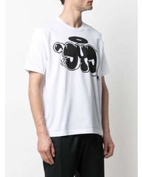 weißes und schwarzes bedrucktes T-Shirt mit einem Rundhalsausschnitt von Junya Watanabe MAN