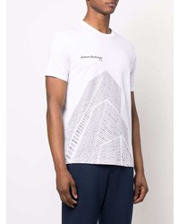 weißes und schwarzes bedrucktes T-Shirt mit einem Rundhalsausschnitt von Armani Exchange