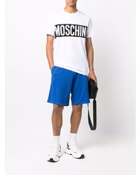 weißes und schwarzes bedrucktes T-Shirt mit einem Rundhalsausschnitt von Moschino