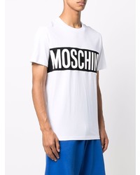 weißes und schwarzes bedrucktes T-Shirt mit einem Rundhalsausschnitt von Moschino