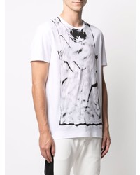 weißes und schwarzes bedrucktes T-Shirt mit einem Rundhalsausschnitt von Alexander McQueen