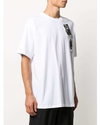 weißes und schwarzes bedrucktes T-Shirt mit einem Rundhalsausschnitt von Raf Simons X Fred Perry