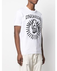 weißes und schwarzes bedrucktes T-Shirt mit einem Rundhalsausschnitt von DSQUARED2