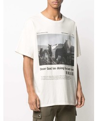 weißes und schwarzes bedrucktes T-Shirt mit einem Rundhalsausschnitt von Rhude