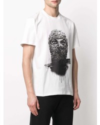 weißes und schwarzes bedrucktes T-Shirt mit einem Rundhalsausschnitt von Ih Nom Uh Nit