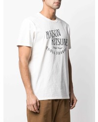 weißes und schwarzes bedrucktes T-Shirt mit einem Rundhalsausschnitt von MAISON KITSUNÉ