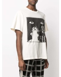 weißes und schwarzes bedrucktes T-Shirt mit einem Rundhalsausschnitt von Rhude
