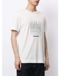 weißes und schwarzes bedrucktes T-Shirt mit einem Rundhalsausschnitt von Emporio Armani