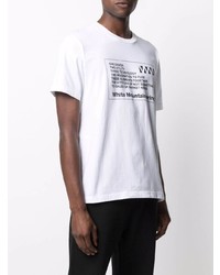 weißes und schwarzes bedrucktes T-Shirt mit einem Rundhalsausschnitt von White Mountaineering