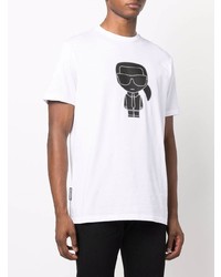 weißes und schwarzes bedrucktes T-Shirt mit einem Rundhalsausschnitt von Karl Lagerfeld