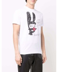 weißes und schwarzes bedrucktes T-Shirt mit einem Rundhalsausschnitt von DSQUARED2