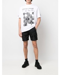 weißes und schwarzes bedrucktes T-Shirt mit einem Rundhalsausschnitt von Lacoste