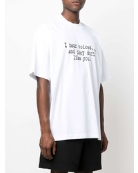 weißes und schwarzes bedrucktes T-Shirt mit einem Rundhalsausschnitt von Vetements