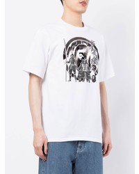 weißes und schwarzes bedrucktes T-Shirt mit einem Rundhalsausschnitt von A Bathing Ape