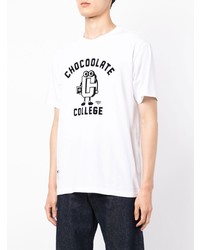 weißes und schwarzes bedrucktes T-Shirt mit einem Rundhalsausschnitt von Chocoolate