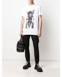 weißes und schwarzes bedrucktes T-Shirt mit einem Rundhalsausschnitt von Rick Owens DRKSHDW