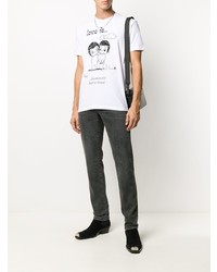 weißes und schwarzes bedrucktes T-Shirt mit einem Rundhalsausschnitt von DSQUARED2