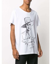 weißes und schwarzes bedrucktes T-Shirt mit einem Rundhalsausschnitt von Greg Lauren