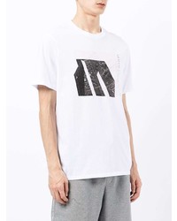 weißes und schwarzes bedrucktes T-Shirt mit einem Rundhalsausschnitt von Armani Exchange