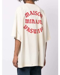 weißes und schwarzes bedrucktes T-Shirt mit einem Rundhalsausschnitt von Maison Mihara Yasuhiro