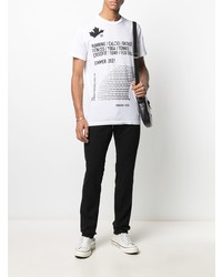 weißes und schwarzes bedrucktes T-Shirt mit einem Rundhalsausschnitt von DSQUARED2