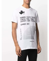 weißes und schwarzes bedrucktes T-Shirt mit einem Rundhalsausschnitt von DSQUARED2