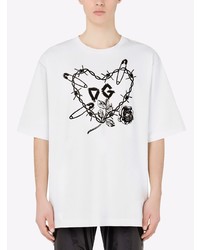 weißes und schwarzes bedrucktes T-Shirt mit einem Rundhalsausschnitt von Dolce & Gabbana