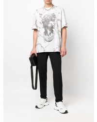 weißes und schwarzes bedrucktes T-Shirt mit einem Rundhalsausschnitt von Ih Nom Uh Nit