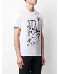 weißes und schwarzes bedrucktes T-Shirt mit einem Rundhalsausschnitt von Brioni