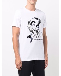 weißes und schwarzes bedrucktes T-Shirt mit einem Rundhalsausschnitt von Emporio Armani